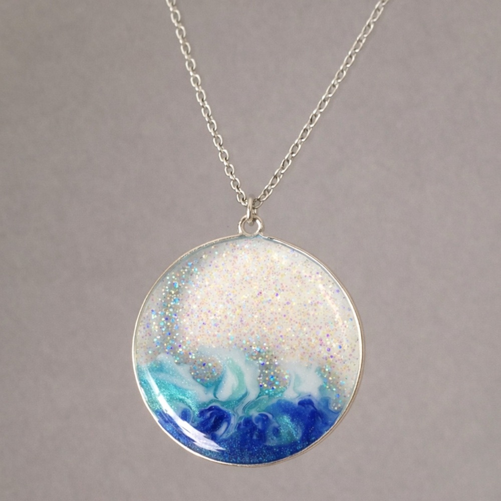 “Dance with the Waves, Move with the Sea” Oceanscape Tidal Water Island Necklace - Picture 3 of 6